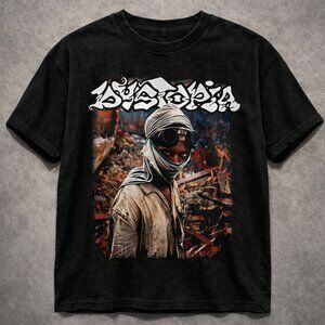 Dystopia The Aftermath Punk Metal Washed Black Oversized Graphic Tee